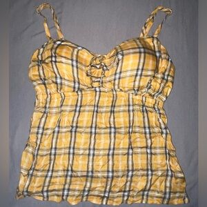 Yellow plaid spaghetti strapped padded blouse